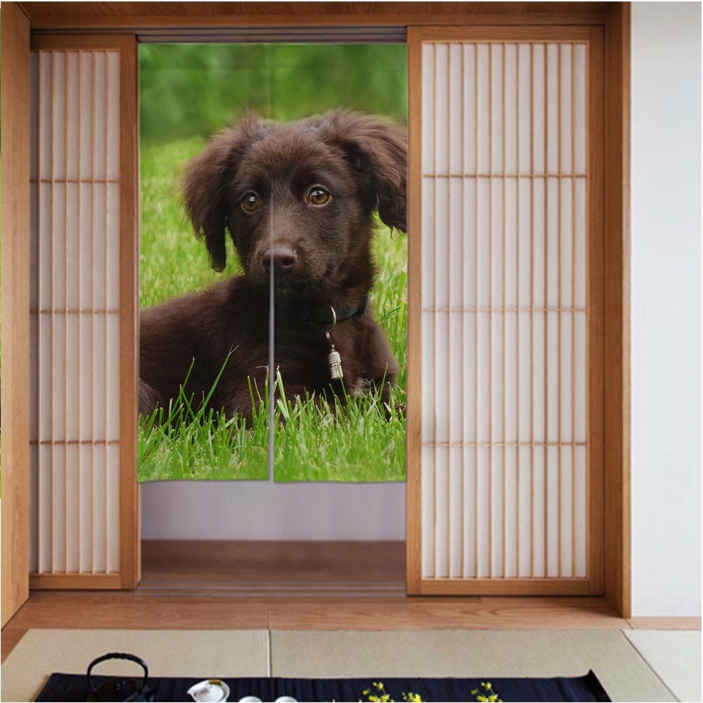 カーテン3456in 動物-犬-家族-犬-イヌ科 良いドレープ滑らかでしわになりにくい