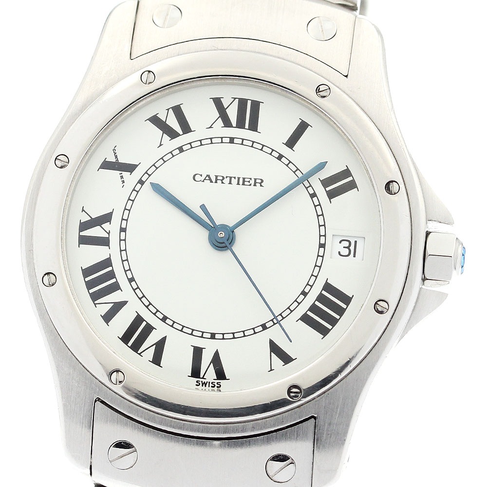 ベルト訳あり カルティエ CARTIER W20026K1 サントスクーガー LM デイト 自動巻き メンズ 保証書付き_895357【中古】