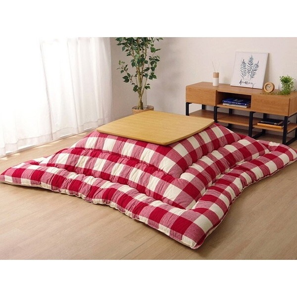 1151550250103 こたつ布団 正方形 インド綿 綿100% チェック柄 ローズ 約205×205cm メーカー直送