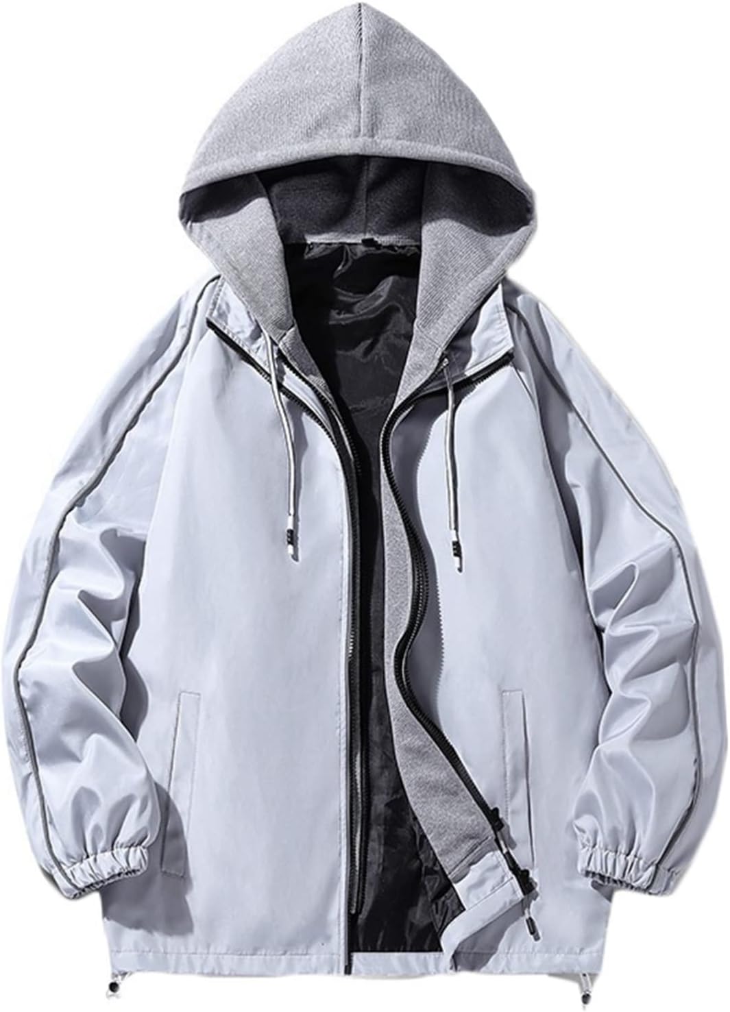 重ね着風 男性 春秋 ジャケット 薄手 トレーナー ジップアップパーカー 切り替え 韓国風 伸縮性 保温性 吸汗 丈長め カジュアル ハンサム ファッション アウター ブルゾン 肌触りがいい