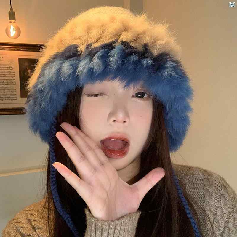 レディースファッション　ファッション小物　オシャレ 秋冬 ぬいぐるみ 帽子 韓国小顔 暖かい ニット ウール 毛皮 覆われた 大きい頭囲