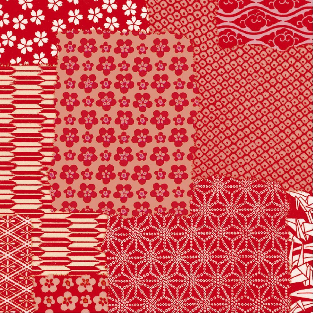 （まとめ買い）ササガワ 包装紙 和風柄 千代紙合わせ 赤 半才判 50枚入 49-1715 [x3]