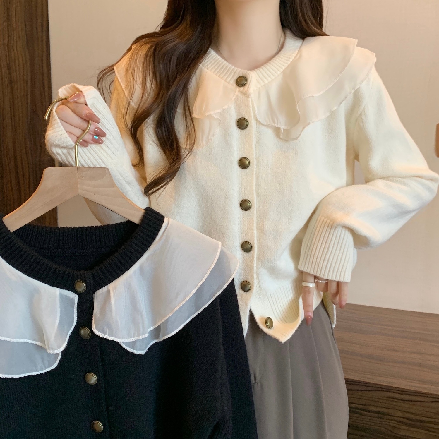 レディース トップス カーディガン レース シアー キュート フェミニン ガーリー 大人かわいい シンプル 長袖 ベージュ ブラック 黒 20代 30代 40代 通勤 通学 オフィス