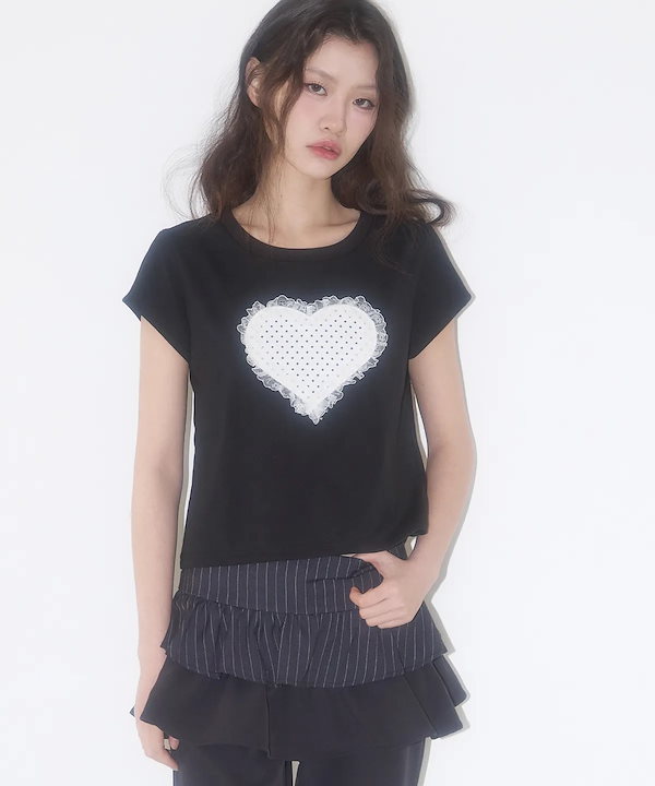 Tシャツ・カットソー ILLIGO lace heart dot t-shirt 5BMR0218 Qoo10 ILLIGO LACE HEART DOT ドット 半