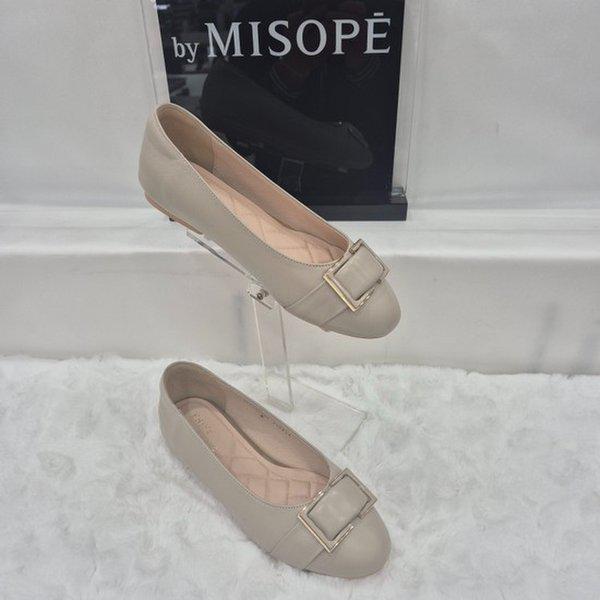 By 女性 スクエア装飾 フラットシューズ 112HT435SF005 BEIGE 3 JJ