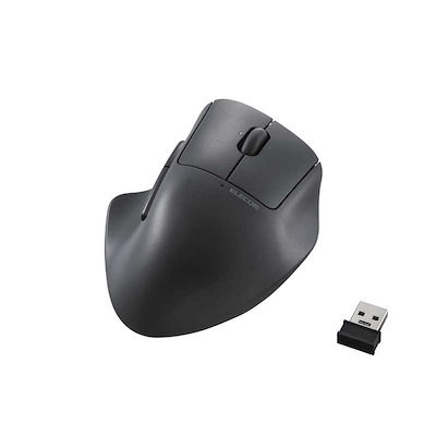 他サイト： エレコム　ELECOM　ワイヤレスマウス 7ボタン チルトホイール付 エルゴノミクス 抗菌 Mサイズ SHELLPHA ブラック　M-SH30DBSKBKの商品画像