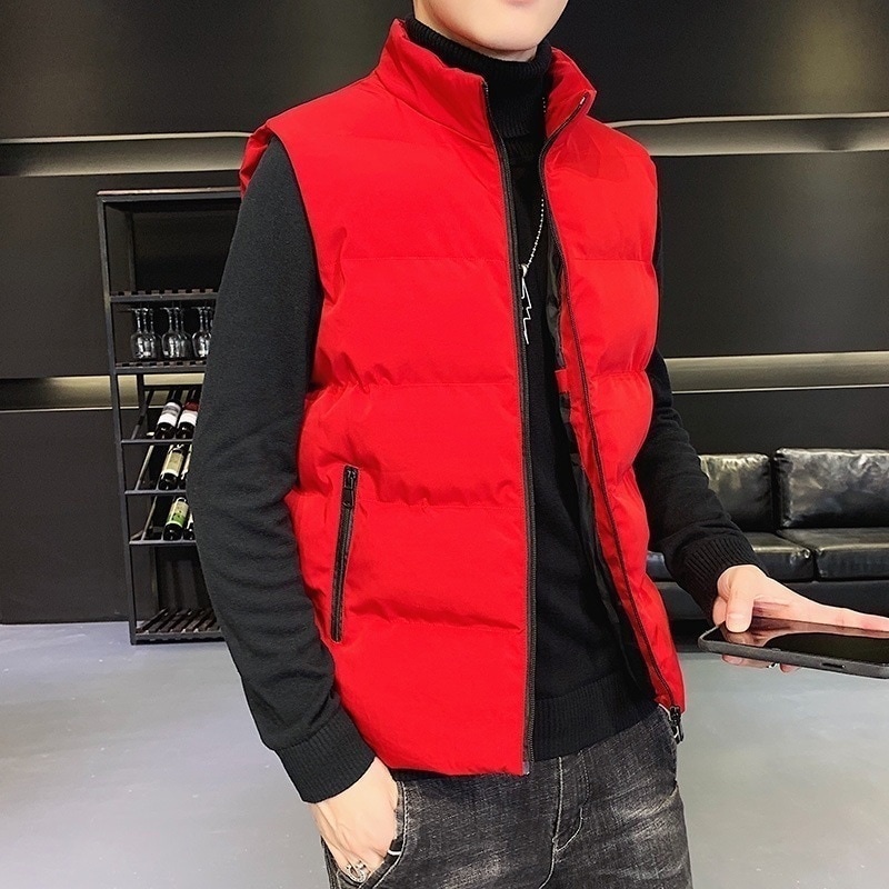 ダウンベストメンズ中綿ベスト防寒コート秋冬春防風アウトドアスタンドカラーシンプル無地アウタージップアップポケット付き袖なし襟付き