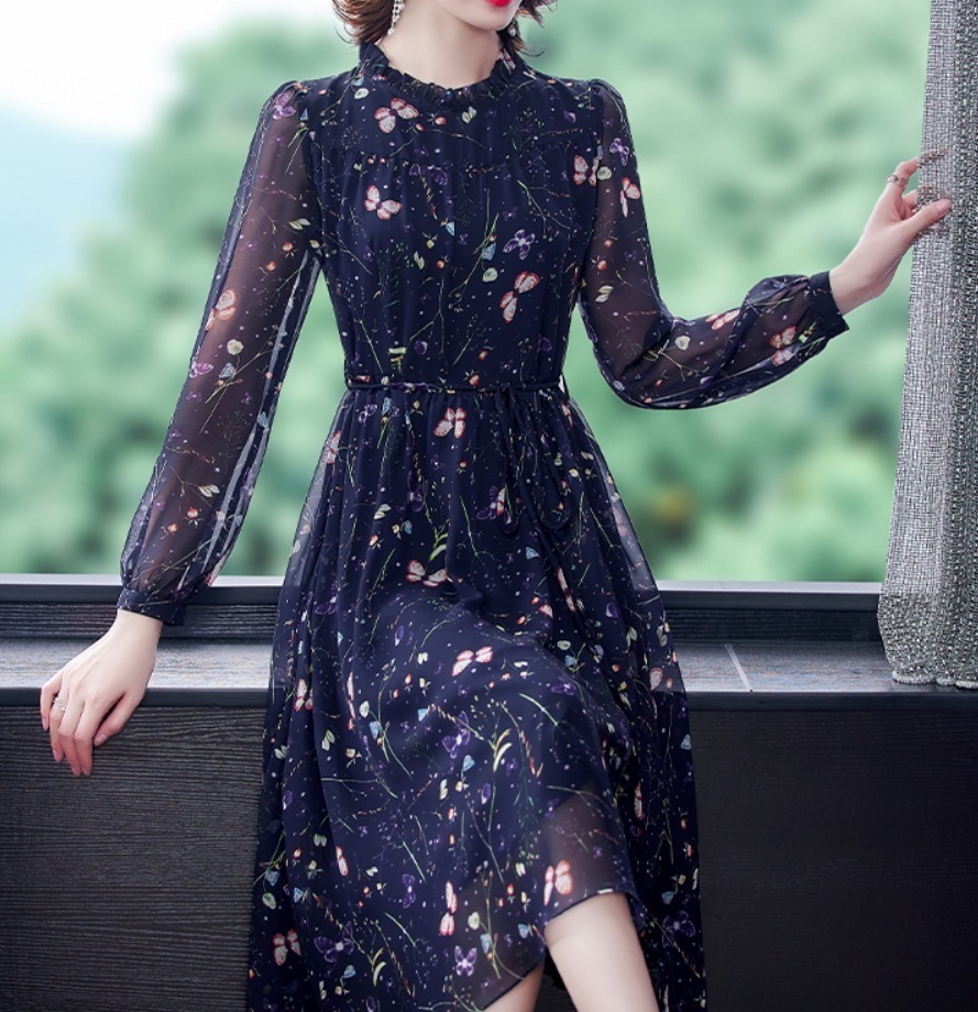 ワンピース デート ロング丈 長袖 シフォン 可愛い きれいめ 上品 おしゃれ かっこいい 可愛い ラブリー キュート ガーリー クール モード系 セクシー エレガント 存在感 フォーマル