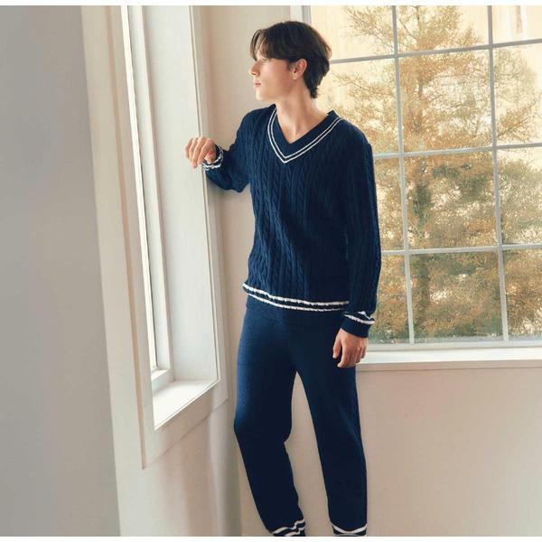 Vネックケーブルニットセーター 男性ボトムスVEP3976M VEP3976MTSG