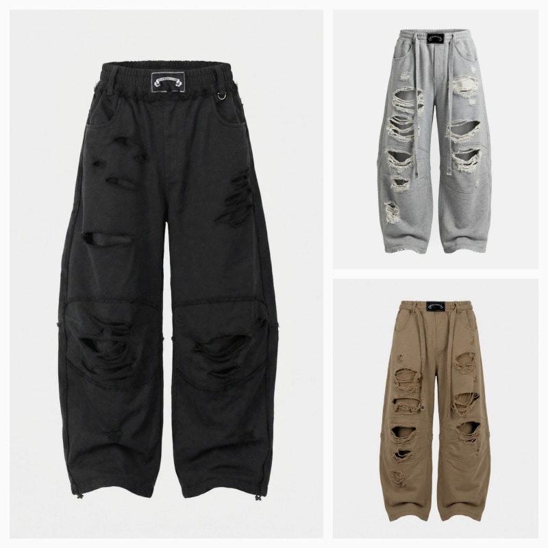 【BADBLOOD】 DESTROYED RAW-EDGE JOGGERS : 3COLORS