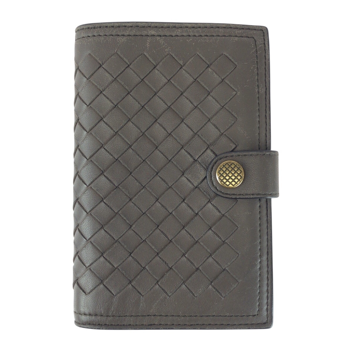 イントレチャート 男女兼用 ブラウン ゴールド金具 レザー P00290538K 二つ折り財布 コンパクトウォレット メンズ 504955