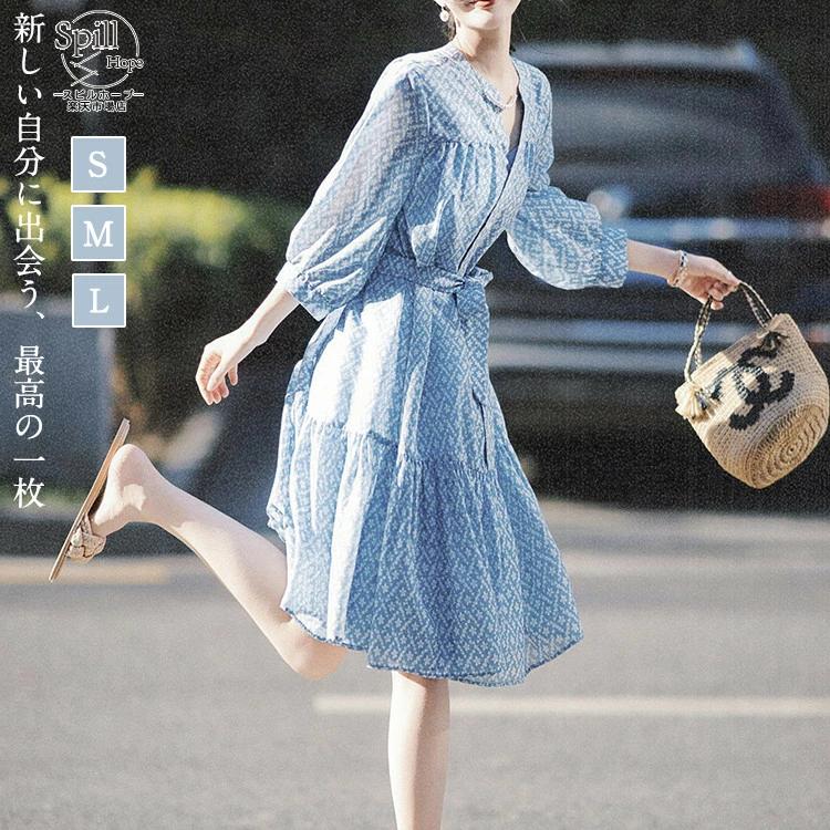 ワン レディース 春 夏 きれいめ ロング丈 膝丈 Aライン 袖あり 五分袖 ゆったり 体型カバー 女性 花柄 ワン ビーチワン 結婚式 お呼ばれ 二2025