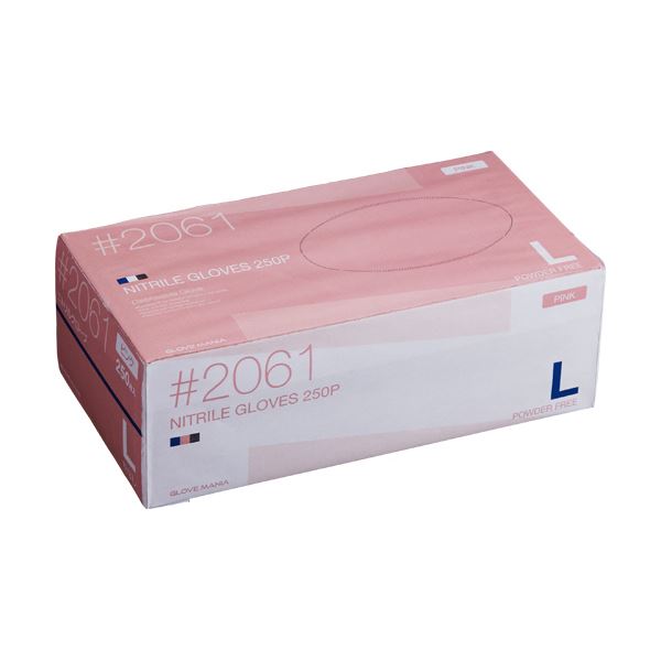 まとめ） 川西工業 ニトリル使いきり手袋 粉なし L ピンク #2061 1箱 