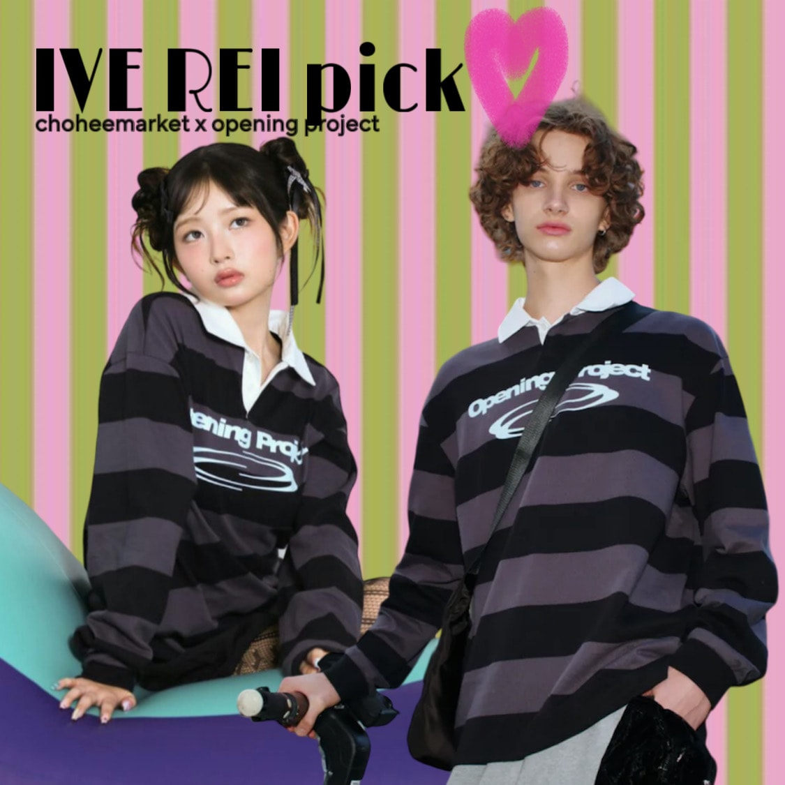 IVEレイ着用[OPENING PROJECT] IDENTITY STRIPE COLLAR T SHIRT IVEレイ着用[OPENING PROJECT] IDENTITY STRIPE COLLAR T SHIRT