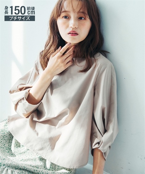 シャツブラウス 小さいサイズ　綿混袖ボリュームブラウス　低身長さん小柄女性 5,489円