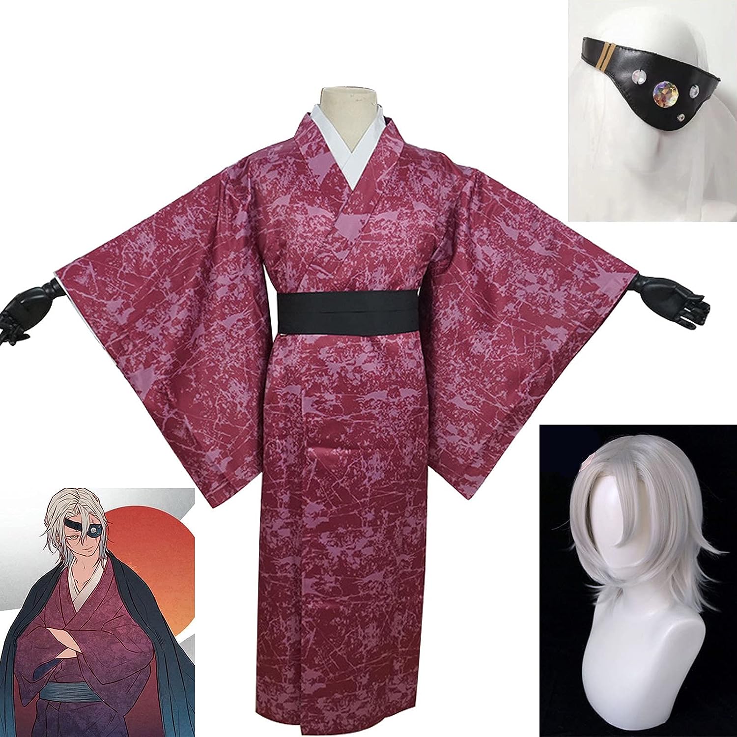 コスプレ衣装 宇髄天元 鬼滅の刃 ウィッグ付き 目隠し付き 鬼殺隊 音柱 コスプレ衣装 浴衣 イベント パーティー 変装 演出服 クリスマス パーティー