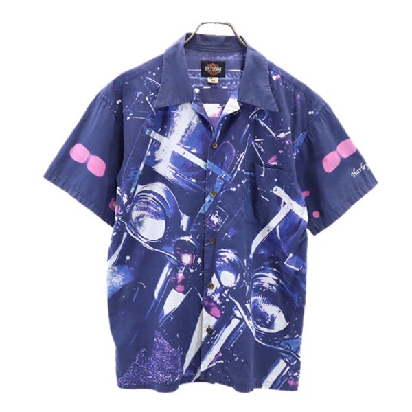 総柄 半袖 オープンカラーシャツ M ネイビー メンズ