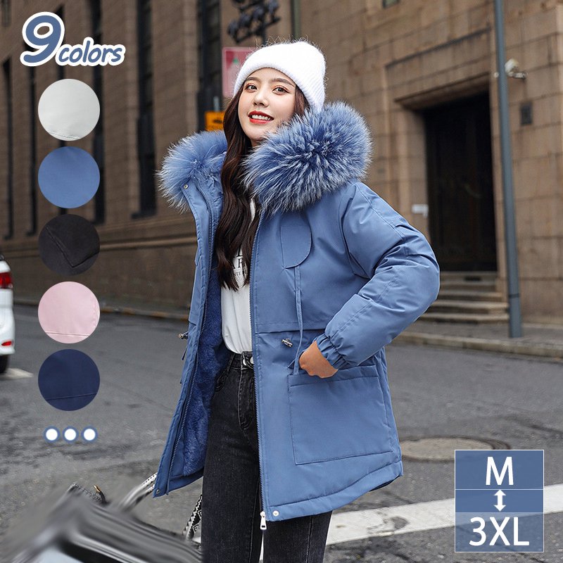 ライトダウン ショットコート レディース ダウンジャケット アウター ファー フード 長袖 体型カバー 着痩せ Aライン 綿服 可愛い 無地 厚手 暖かい 防寒着 おしゃれ カジュアル 通勤 秋冬 ダ