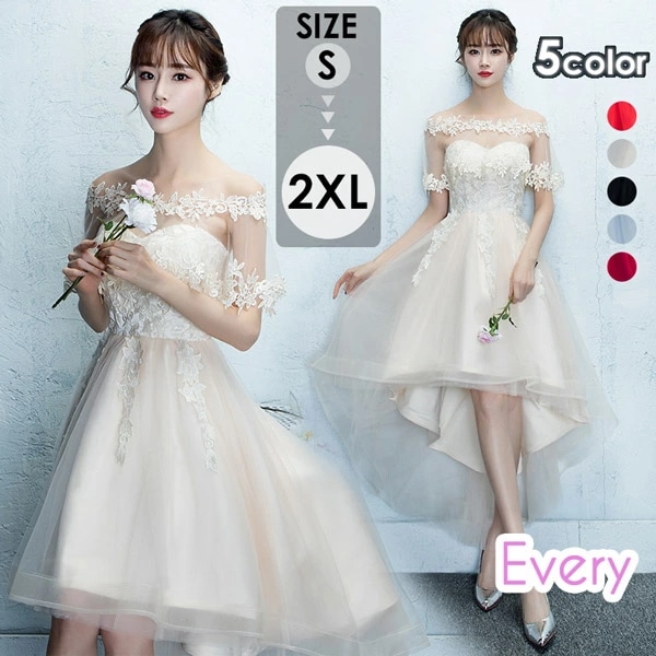 アシンメトリードレス パーティードレス フィッシュテール ロングドレス 演奏会 パーティー フィッシュテール コンサート用 結婚式 20代 編み上げ ブライズメイド 膝丈 大人 ピアノ 発表会 イブニ