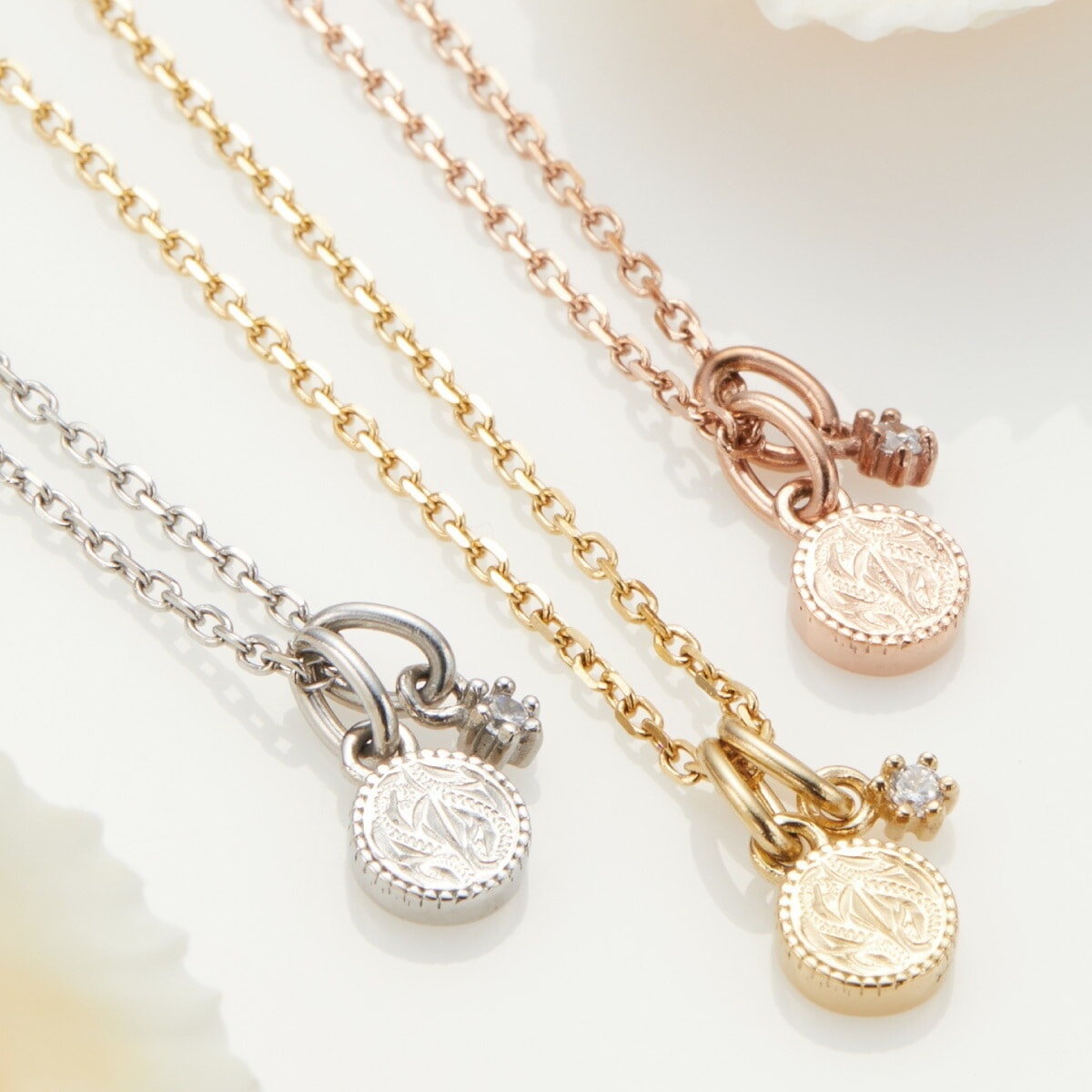 ネックレス レディース サージカルステンレス316L製 1粒とコイン ハワイアンジュエリー 波