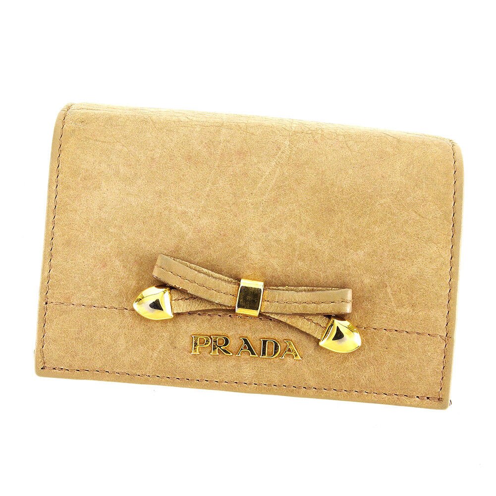 カードケース 名刺入れ リボンモチーフ ベージュ 中古