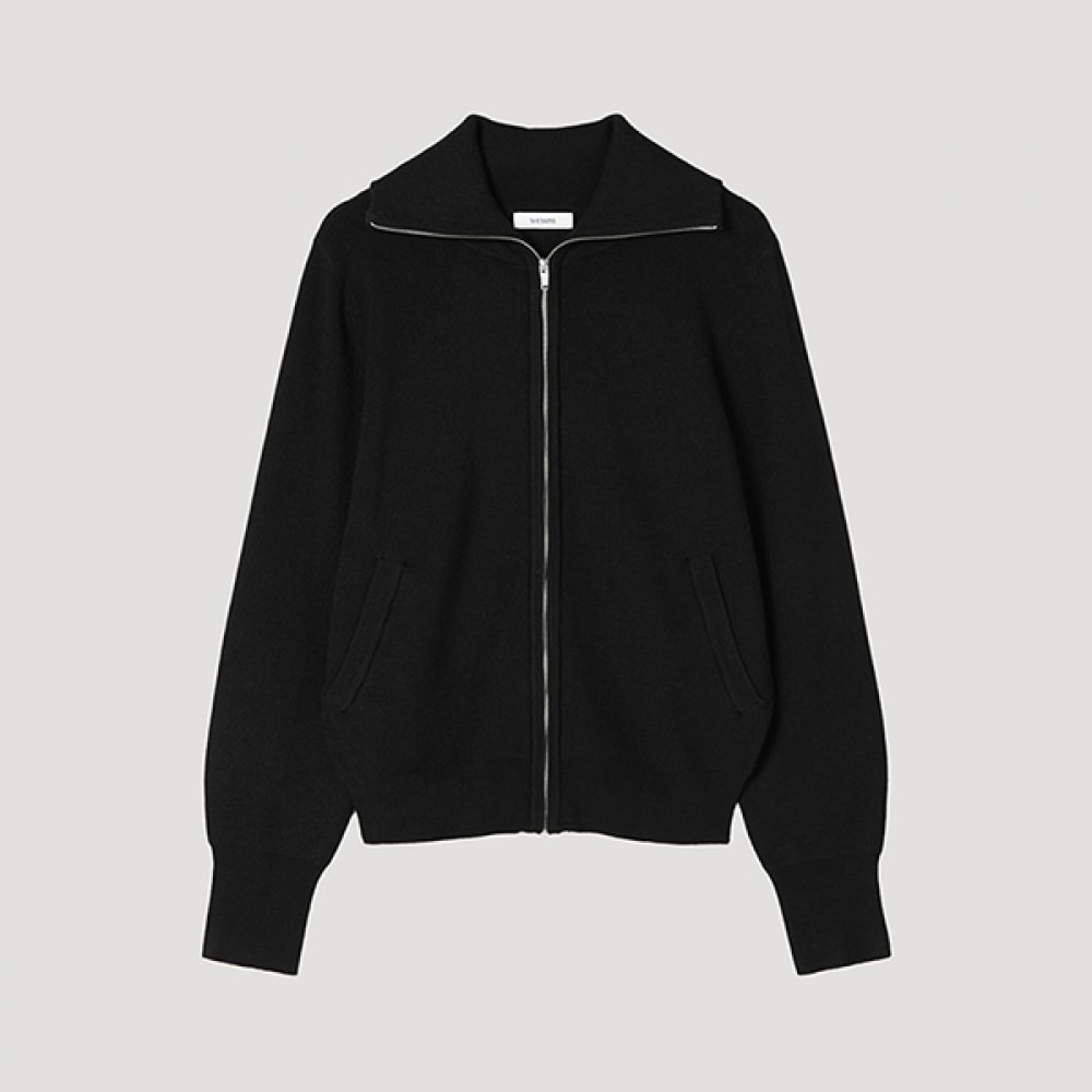 (Shes Miss) リブカラージップアップカーディガン_SSKCDP12080_BK