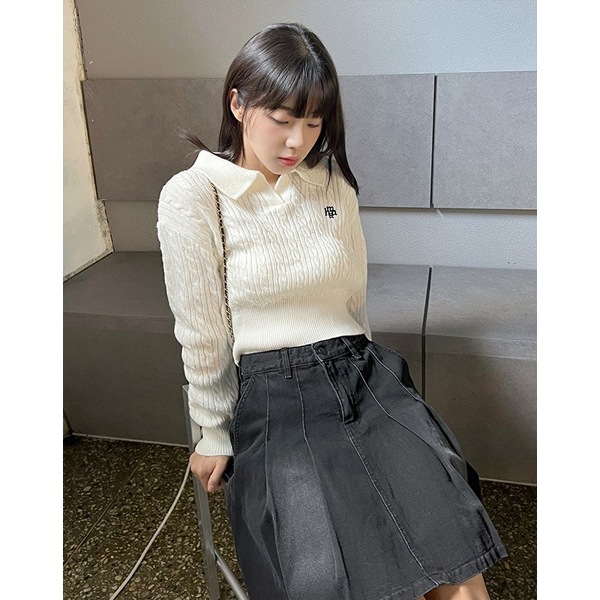 ムア ロゴ オープン カラー ケーブル ニット/LOGO OPEN COLLAR CABLE KNIT