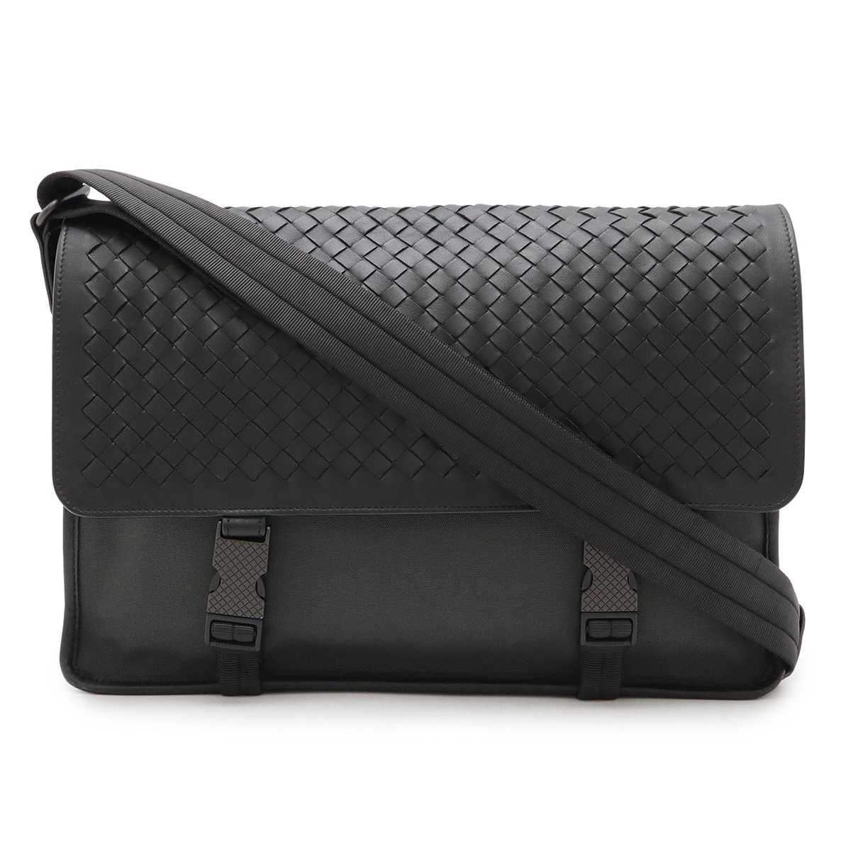 ボッテガベネタ イントレチャート ショルダーバッグ メッセンジャーバッグ レザー ナイロンキャンバス ブラッ