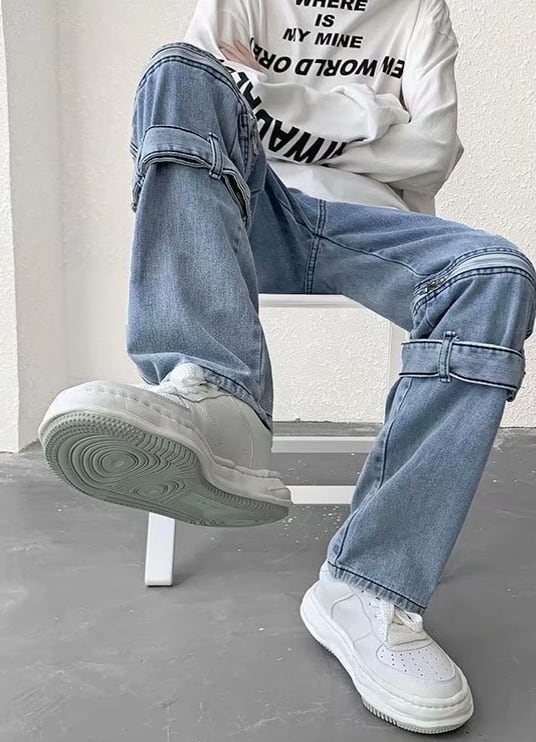 ボトムスパンツズボンストレートパンツジーンズデニムGパンフルレングスジッパー