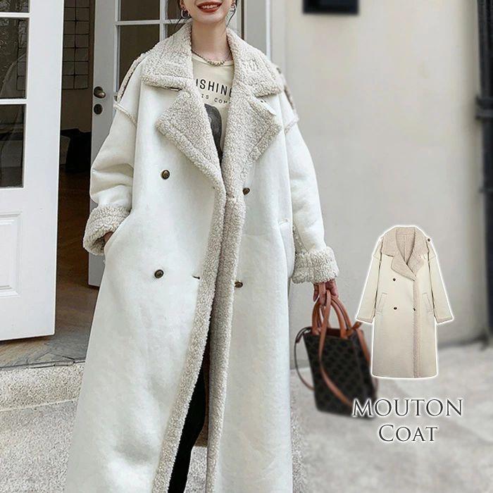 ロングコート レディース アウター 厚手 フェイクムートン 防寒 ロング丈 ファー 極暖 ムートンコート ボアコート 無地 秋 冬 裏ボア 羽織り スエードジャケット