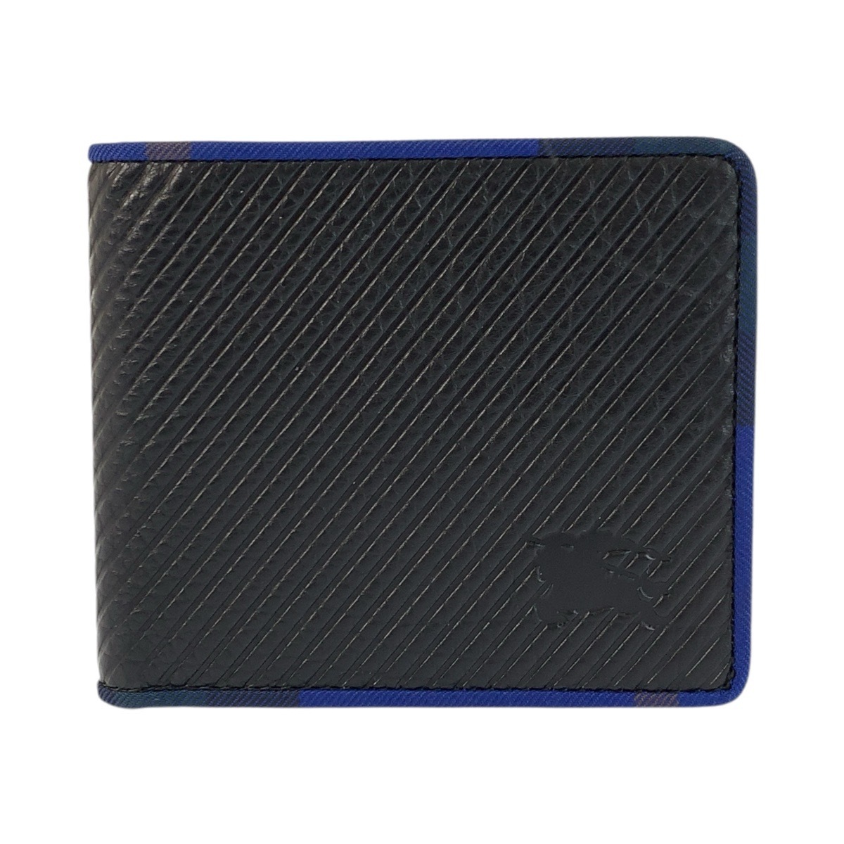 美品 馬上の騎士 ブラック ブルー レザー 折り財布 札入れ メンズ 601955