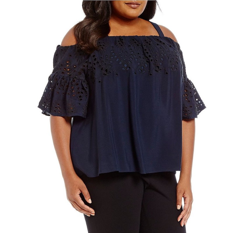 ギブソンアンドラティマー レディース トップス ブラウス・シャツ【Gibson & Latimer Plus Off-the-Shoulder Flutter-Sleeve Eyelet Blouse ギブソンアンドラティマー レディース トップス ブラウス・シャツ【Gibson & Latimer Plus Off-the-Shoulder Flutter-Sleeve Eyelet Blouse