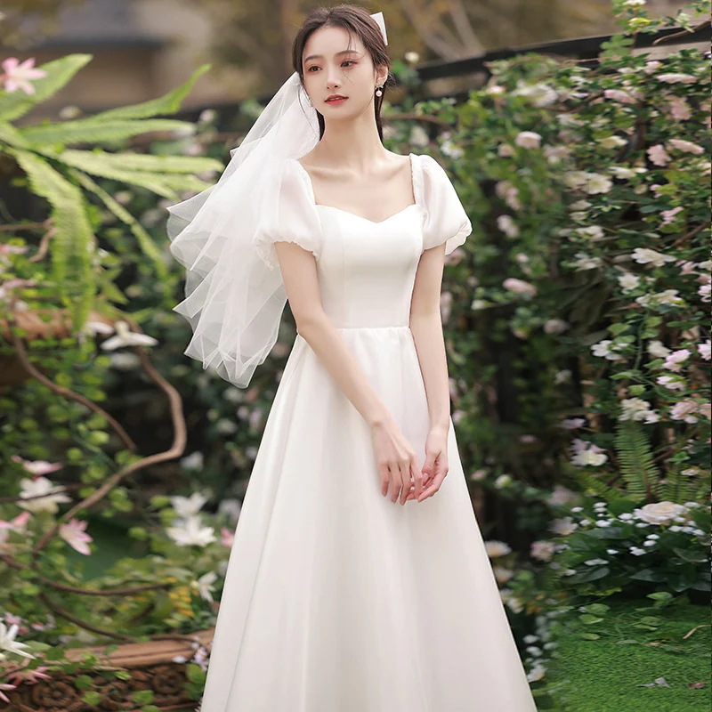 小さなドレスライトウェディングドレス2025花嫁モリスーパーシンな屋外服と襟証明書登録リトルホワイトスカート