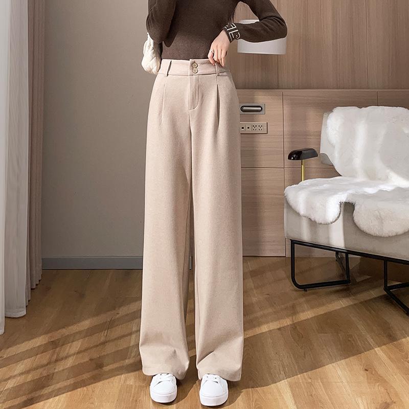 パンツ ワイドパンツ 裏起毛　ズボン レディース 着痩せ 着回し ポケット 厚手 秋冬 カラーパンツ 韓国 体型カバー