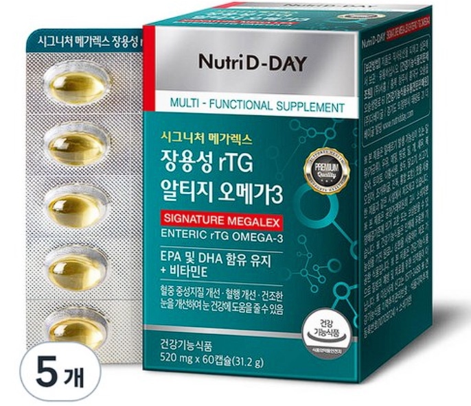 NutriDday Signature Megarex Enteric-Coated AltiG Omega-3, 60 Tablets, 5 Count