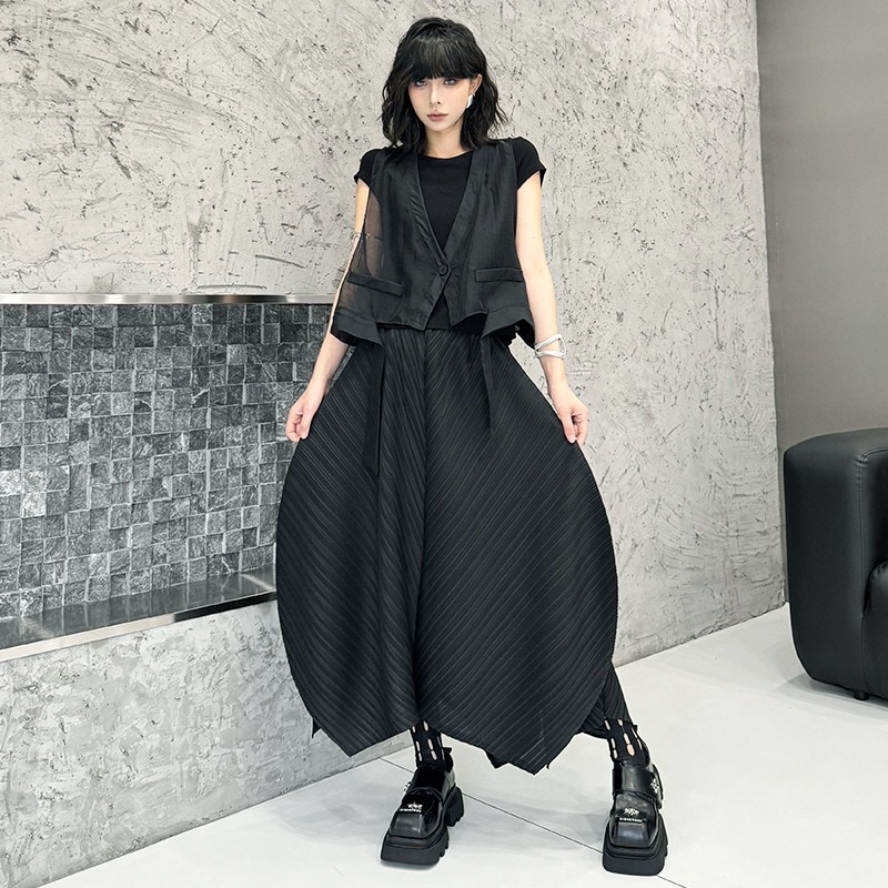 【J.Fashion】夏スカート レディース ゆったり イレギュラーデザイン 大裾 ロングスカート 日系 体型カバー 着痩せ プリーツスカートおしゃれ メガ割