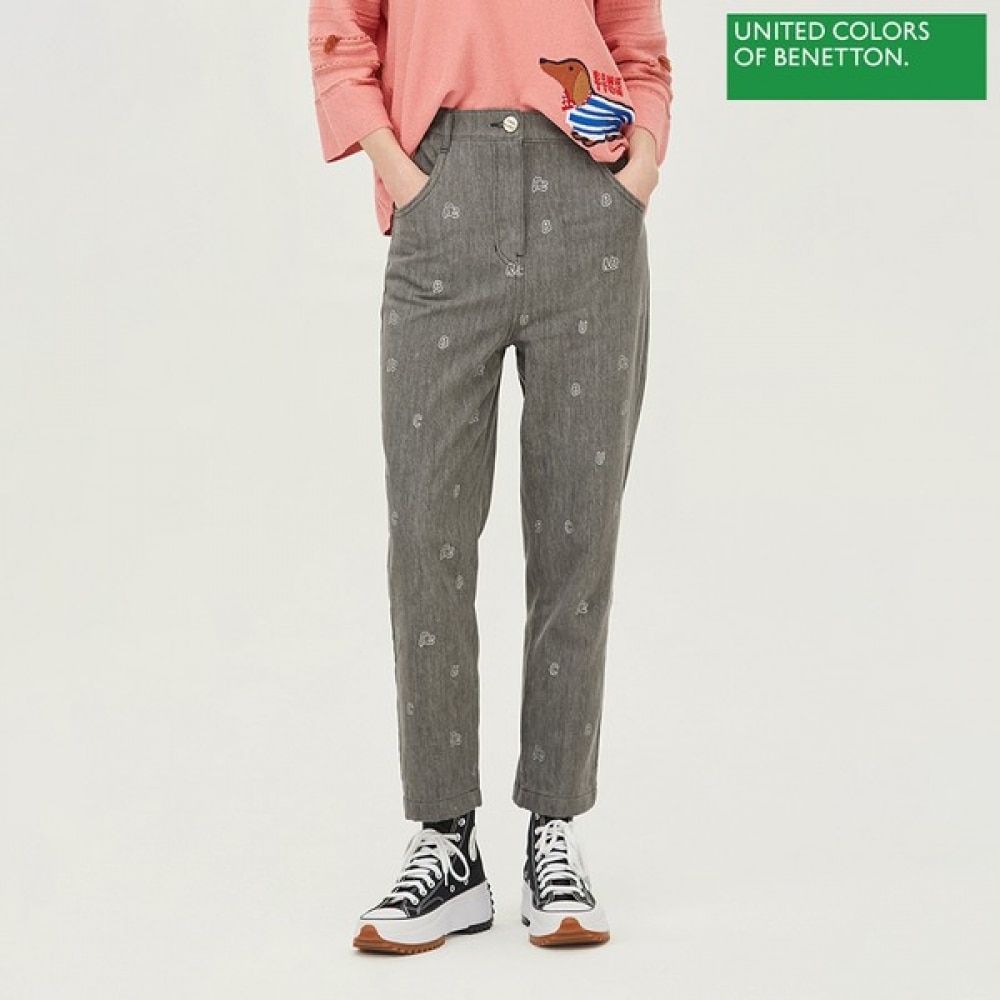 (ベネトン) ベネトンインナーバンディングパールプリントバギーデニムパンツ BADP06241_GR