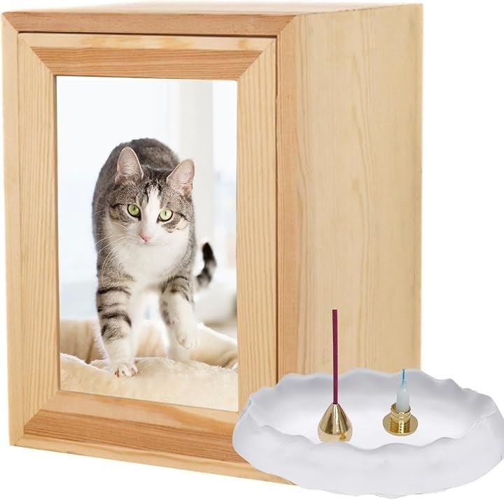 ペット用 仏壇 手元供養 天然木 木製 メモリアルボックス 骨壷収納 分骨 SW2478 4寸:ボックス+仏具セットナチュラル((4寸:ボックス+仏具セット)ナチュラル)