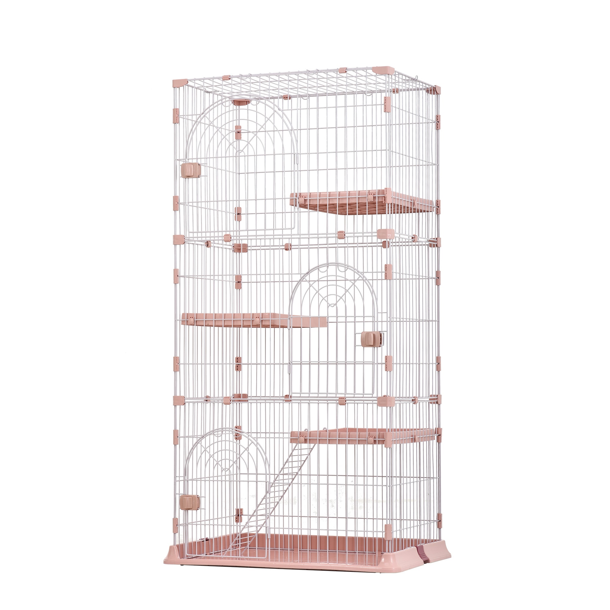 【国内即発送】おしゃれ 猫 ケージ キャットケージ 3段 猫ゲージ おしゃれ キャットハウス ネコ ハウス 多段 留守番 保護 脱走防止 多頭飼いペットケージ【ピンク】【M サイズ】