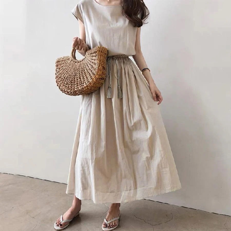 ンワンピース レディース ウエストゴム チェック柄 ロングワンピース ウエストシャーリング Aラインワンピース ノースリーブ