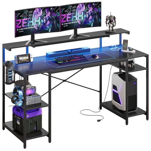 多機能ゲーミングデスク 幅140cm コンセント・Type-Cポート付き