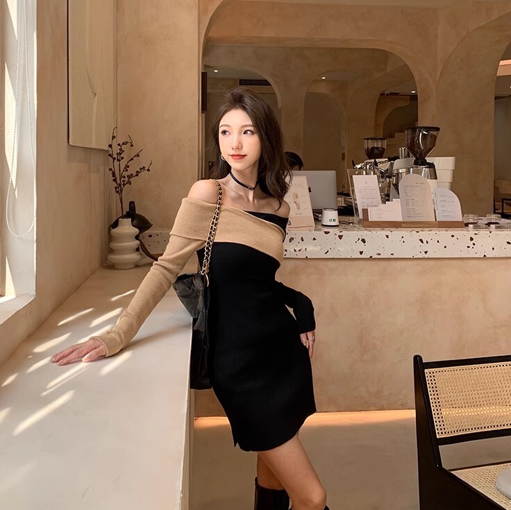 ワンピース ニットワンピース ワンピドレス ショート丈 長袖 ワンショルダー ニット かわいい 大人可愛い きれいめ カジュアル 大人 上品 おしゃれ お洒落 かっこいい 大人女子 ラブリー キュート