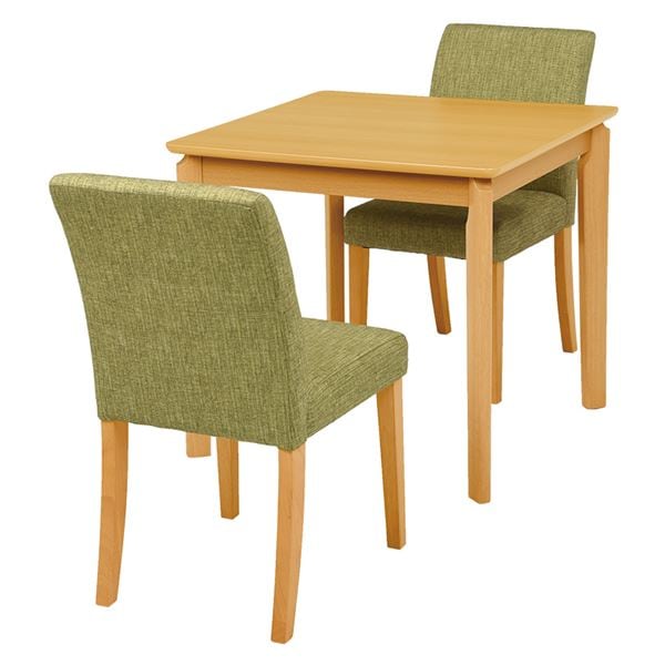ダイニング 3点セット テーブル1 チェア2 グリーン テーブル幅75cm 木製フレーム 組立品 リビング
