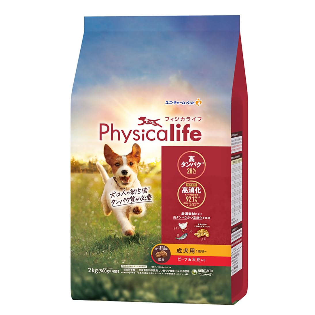 フィジカライフ (Physicalife) 成犬用 ビーフ＆大豆入り2kg（400g×5袋の小分けパック） ユニチャーム ユニ・チャーム 総合栄養食