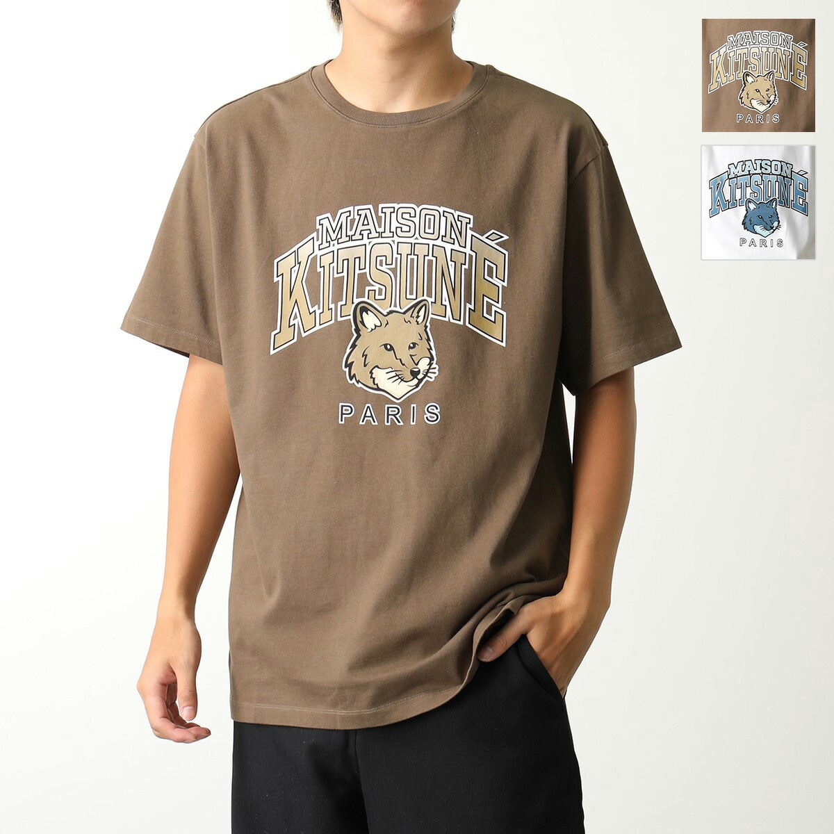 MAISON KITSUNE メゾンキツネ Tシャツ LM00112KJ0035 メンズ 半袖 カットソー フォックス ロゴT コットン クルーネック P360/KHAKI