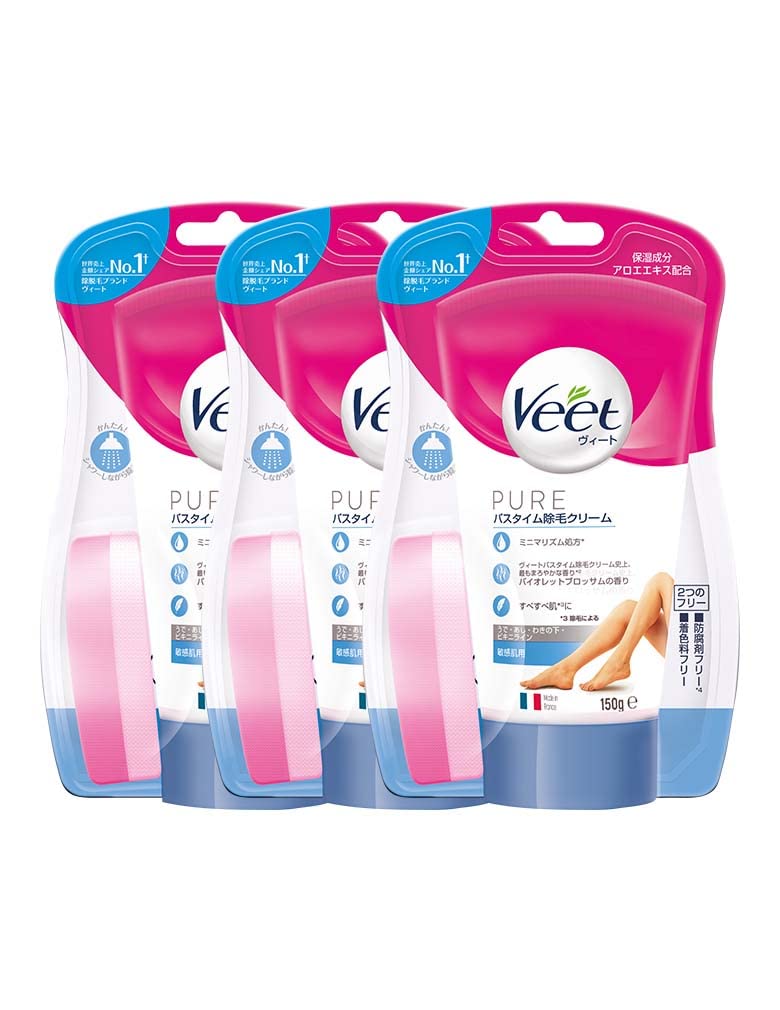 Veet, Pure Bath Time,Hair Removal Cream For Sensitive Skin,150 g (x3)