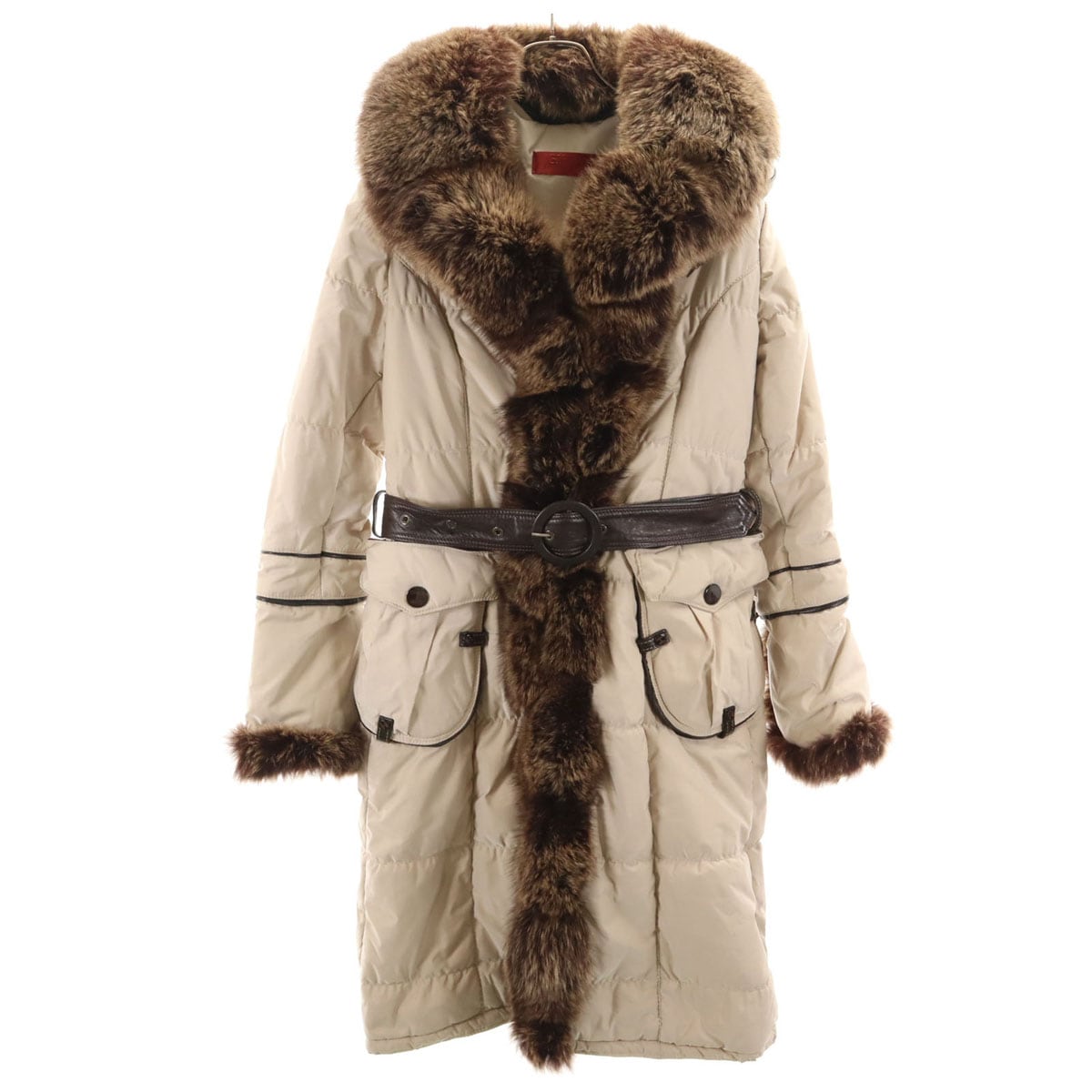 GIORGIO & MARIO イタリア製 リアルファー 中綿コート 42 ベージュ カバー付き レディース 古着