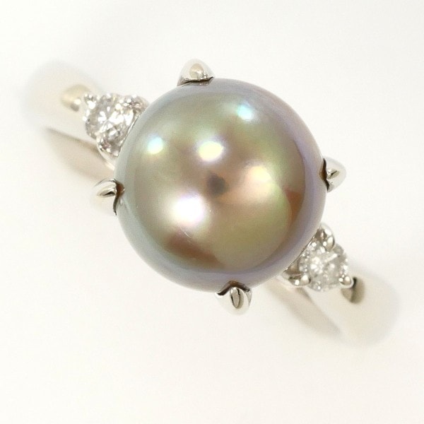 PT850 プラチナ リング 9号 パール(真珠) 約9mm ダイヤ 0.09 ジュエリー 中古