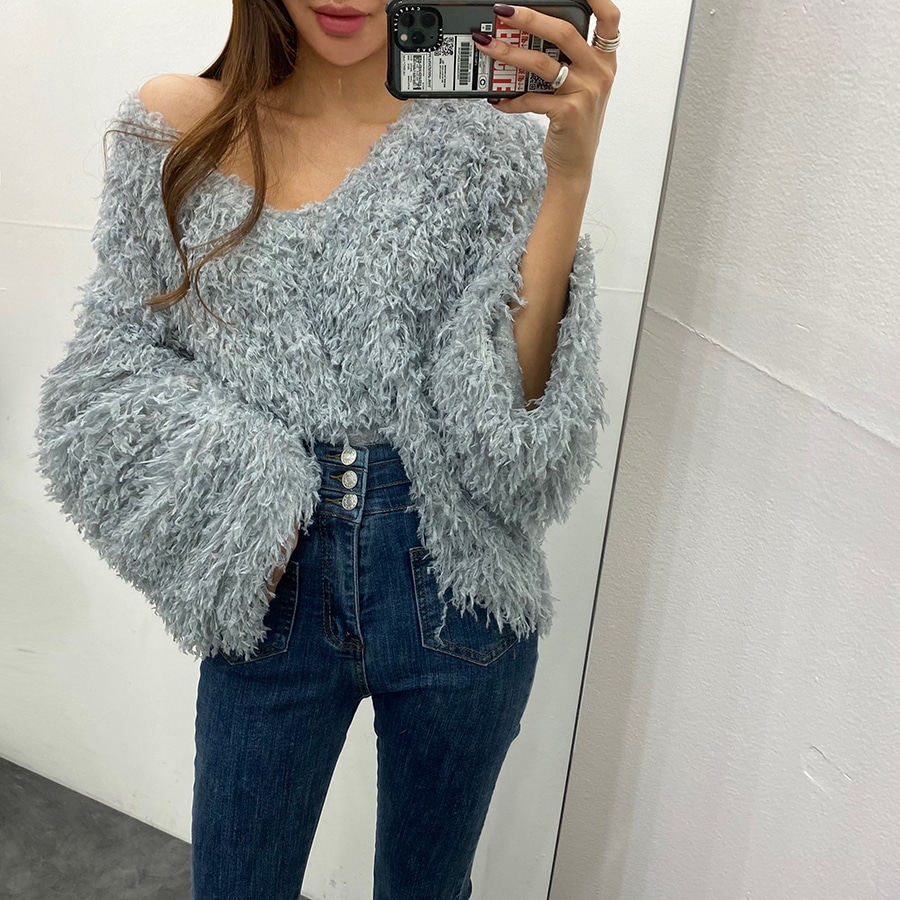 ふさ付き ニット オーバーフィット ルーズ か弱い パーティー 年末 ブラウス