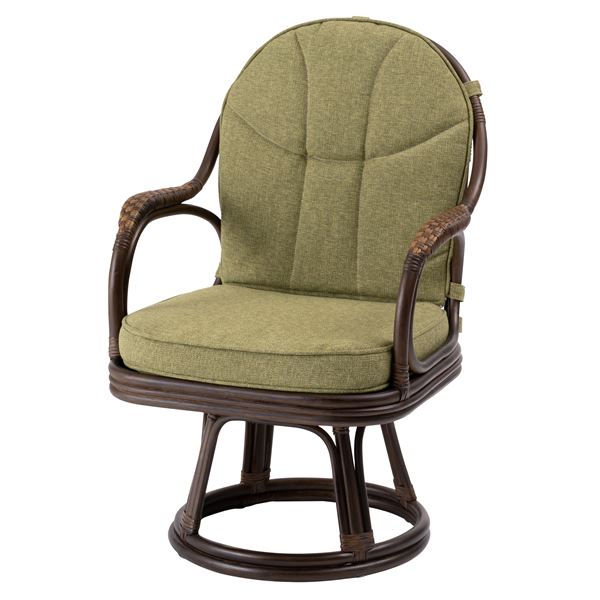 パーソナルチェア 約幅56cm グリーン 肘付き 持ち手付き 持ち運び便利 ラタン 回転 チェア リビング インテリア家具 組立式